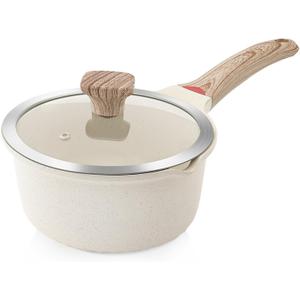 VINCHEF Nonstick Saucepan with Lid, 2QT Sauce Pan with Stay Cool Handle, Non Stick Small Cooking Pots Induction pot, Dishwasher Safe, Compatible for All Stove Top, PFAS and PFOA Free White