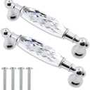 4-Pack 3.78'' Glass Dresser Drawer Handles/Clear Pulls Knob Chrome Metal/Silver Modern Crystal Cupboard Cabinet Handle Pull Knobs 96mm (4, 3.78" Hole Center Style A)