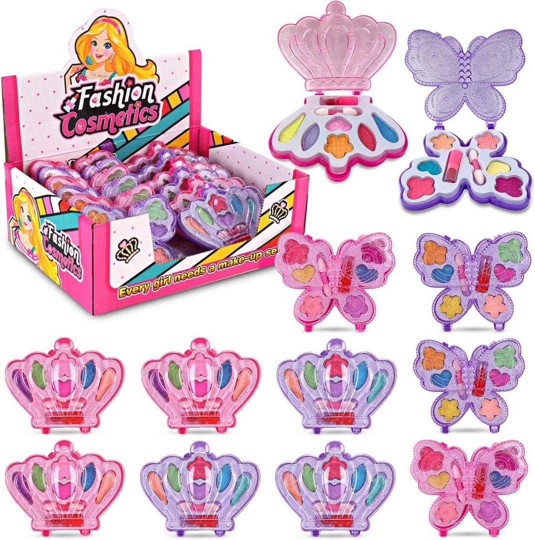 Kids Makeup Kit for Girls  Real Washable Play Cosmetic Set Palette Case, Non-Toxic Pretend Makeup Toys, Perfect Party Favors & Gifts (Palette (12 Pack))