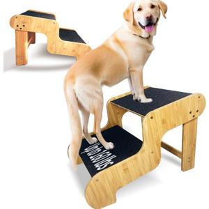 Dog Steps for Bed,Extra Wide Dog Stairs for Large Dogs，2-Step Bamboo Pet Ramp for Large Senior/Older Dogs or Pet Up to 160 Pounds Get to Couch Or High Bed (H:16 inch)