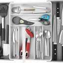 Simple Houseware Expandable Kitchen Drawer Flatware Organizer, Gray/White