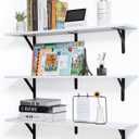 AZSKY 36 Inch Floating Shelves Book Shelf White Long Wall Mount Hanging Wood Shelves with Metal Brackets for Bedroom Bathroom Living Room