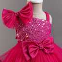 IDOPIP Toddler Girls Birthday Dresses Sequin Tiered Tulle Tutu Flower Girl Wedding Party Dress Little Kids Princess Pageant Formal First Communion Prom Asymmetrical Bowknot Gown Hot Pink 4-5 Years