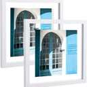 eletecpro 12x12 Floating Picture Frames Set of 2, Clear Double Glass Picture Frames for Wall Mount, Display Multi-size Photos and Artworks up to 12x12 Inches, Home Decor, White