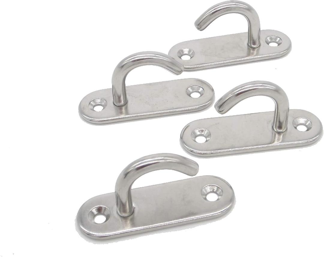 Stainless Steel Ceiling Hooks & Wall Hangers - Heavy Duty M6 Screw Mount, Rust-Proof Anchor Straps for Garage, Outdoor, Storage (4-Pack), M6 J Hook