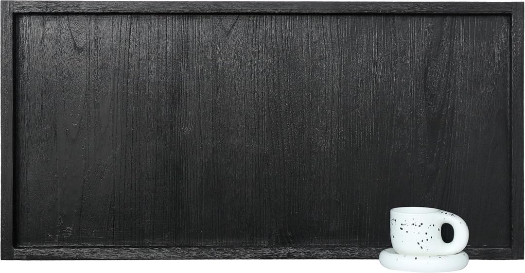 Extra Large Long Rectangle Ottoman Table Tray 40"x20" - Black Rustic Wooden Serving Tray for Farmhouse Decorative Oversized Coffee Table Trays Living Room Kitchen Counter Breakfast