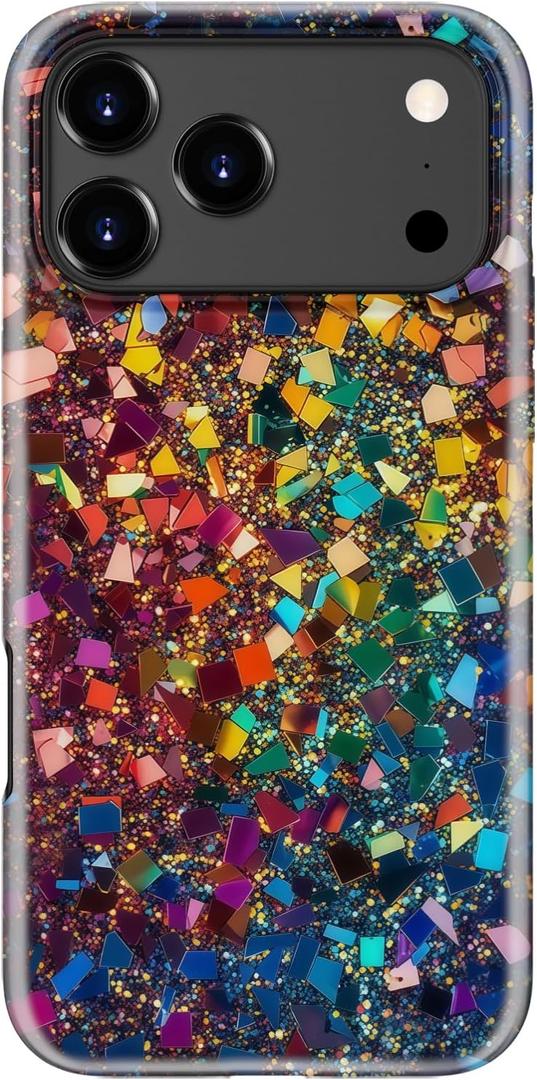 Esdot for iPhone 17 Pro Max Case Cute - Wireless Charging Compatible  Dual-Layer Soft Silicone + Hard Shell - Wildflower Design - Protective Phone Cover for Women Girls - Colorful Fragments Pattern