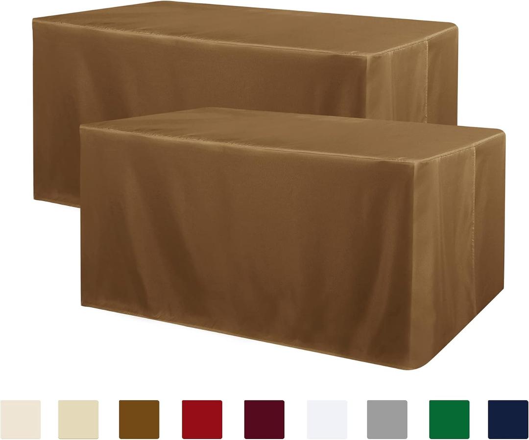 Obstal 2 Pack 8ft Tablecloths for Rectangle Tables - Water Resistant Washable Fabric Polyester Rectangle Table Cover Protector for Wedding, Banquet and Trade Shows, 96L x 30W Inches, Coffee
