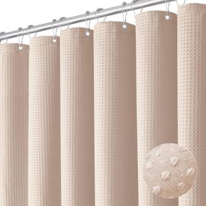Dynamene Blush Pink Fabric Shower Curtain - Waffle Weave Textured Heavy Duty Cloth Shower Curtains for Bathroom, 256GSM Hotel Luxury Weighted Bath Curtain Set with 12 Hooks,72x72, Blush Pink