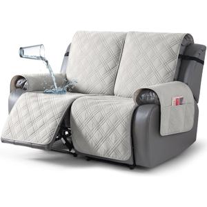 TAOCOCO 100% Waterproof Loveseat Recliner Cover with Straps, Split Loveseat Covers for Reclining loveseat, Non Slip Reclining Sofa Cover Furniture Protector for Kids, Pets(2 Seater, Off White)