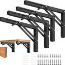 Folding Shelf Brackets - 18 inch 4 Pcs DIY Wall Mounted Shelf Brackets for Garage Workstation, Stuff Supports, Plant Stand - Heavy Duty Metal Collapsible Floating Shelf Bracket Black