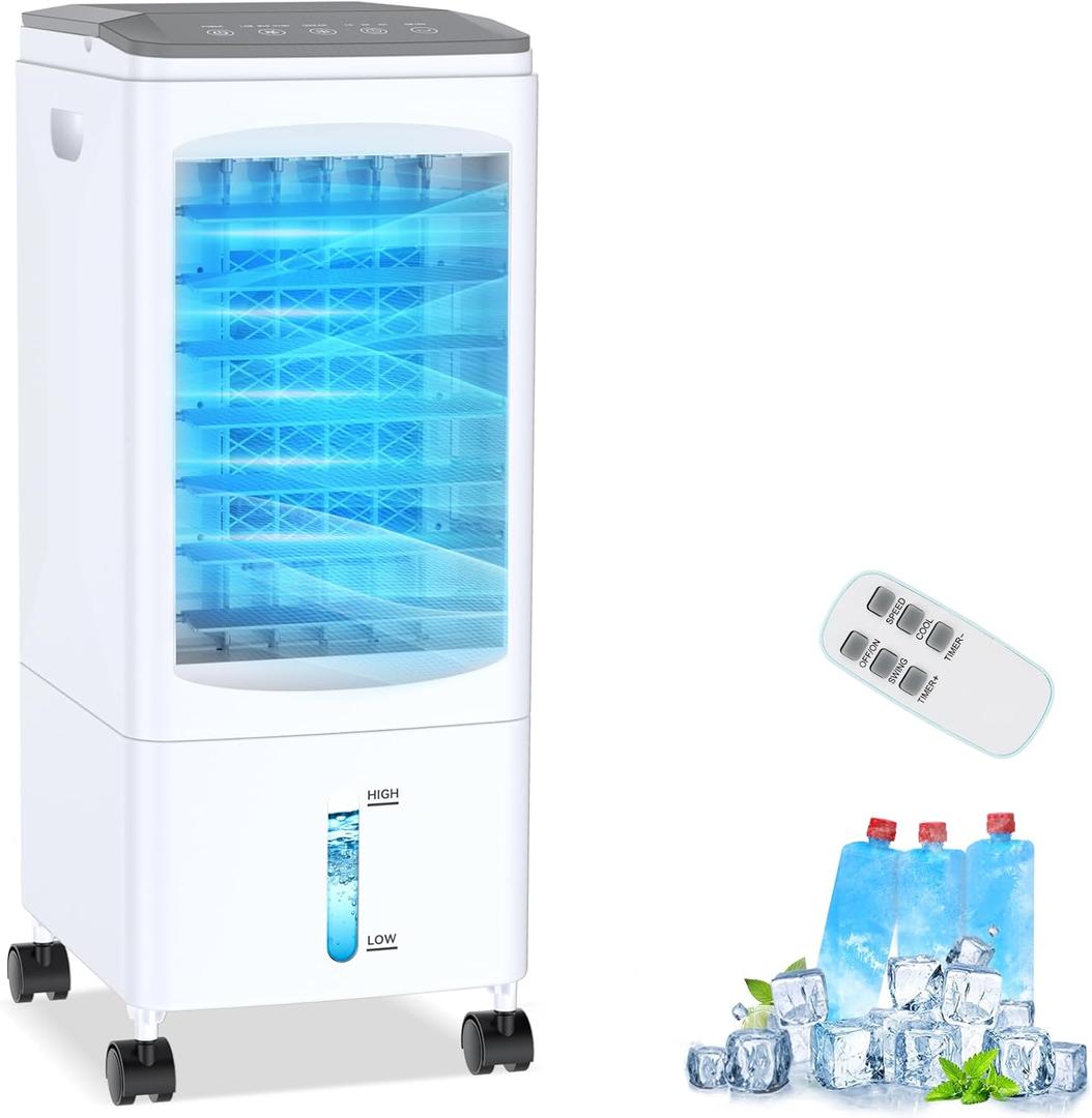 Portable Air Conditioners, 3-IN-1 Portable AC Air Conditioner w/Remote, 1.45 Gal Fast Cooling Evaporative Air Cooler, 3 Speeds Swamp Cooler, 7H Timer, Windowless AC Unit for Bedroom Office
