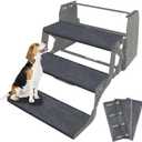 CircleRoad Upgraded RV Step Covers 22 Inch 3 Pack with Buckle, RV Stair Covers Wrap, Best Fits 8-11" Deep Camper Stairs, RV Step Rugs Gray, Kid & Pet Friendly