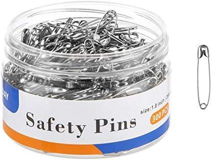 A+DAY Small Safety Pins 1.0 Inch (26mm), Size 0, 300-Count, Nickel Finish