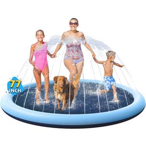 VISTOP Non-Slip Splash Pad for Kids and Dog, Thicken Sprinkler Pool Summer Outdoor Water Toys - Fun Backyard Fountain Play Mat for Baby Girls Boys Children or Pet Dog (77 inch, Blue&Blue)