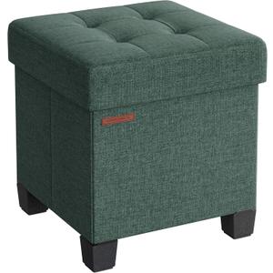 SONGMICS Storage Ottoman, Small Ottoman Foot Rest with Legs, 15 x 15 x 15.7 Inches Foot Stool, Load up to 660 lb, for Living Room, Bedroom, Dorm, Retro Green ULSF014C01