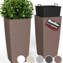 Mueller M-Resin Heavy Duty Tall Planter, Indoor/Outdoor Grande Plant, Tree, Flower Pot, 2-Piece Set, 18”, Modern Design, Built-in Drainage, Mocha