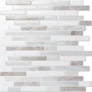 LONGKING 10 Sheet Marble Peel and Stick Backsplash for Kitchen,Self-Adhesive Tile Backsplash for Kitchen, Bathroom, 12in x 12in, (Beige & White)