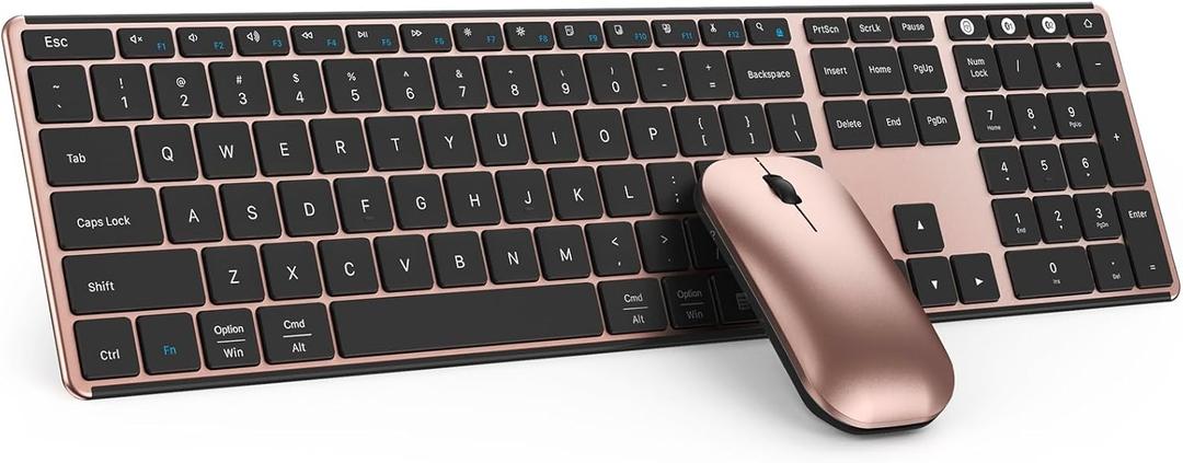 seenda Bluetooth Keyboard and Mouse Combo (USB + Dual BT), Multi-Device Rechargeable Wireless Bluetooth Mouse and Keyboard, Compatible for Win 7/8/10, MacBook Pro/Air, iPad, Tablet - Black Rose Gold
