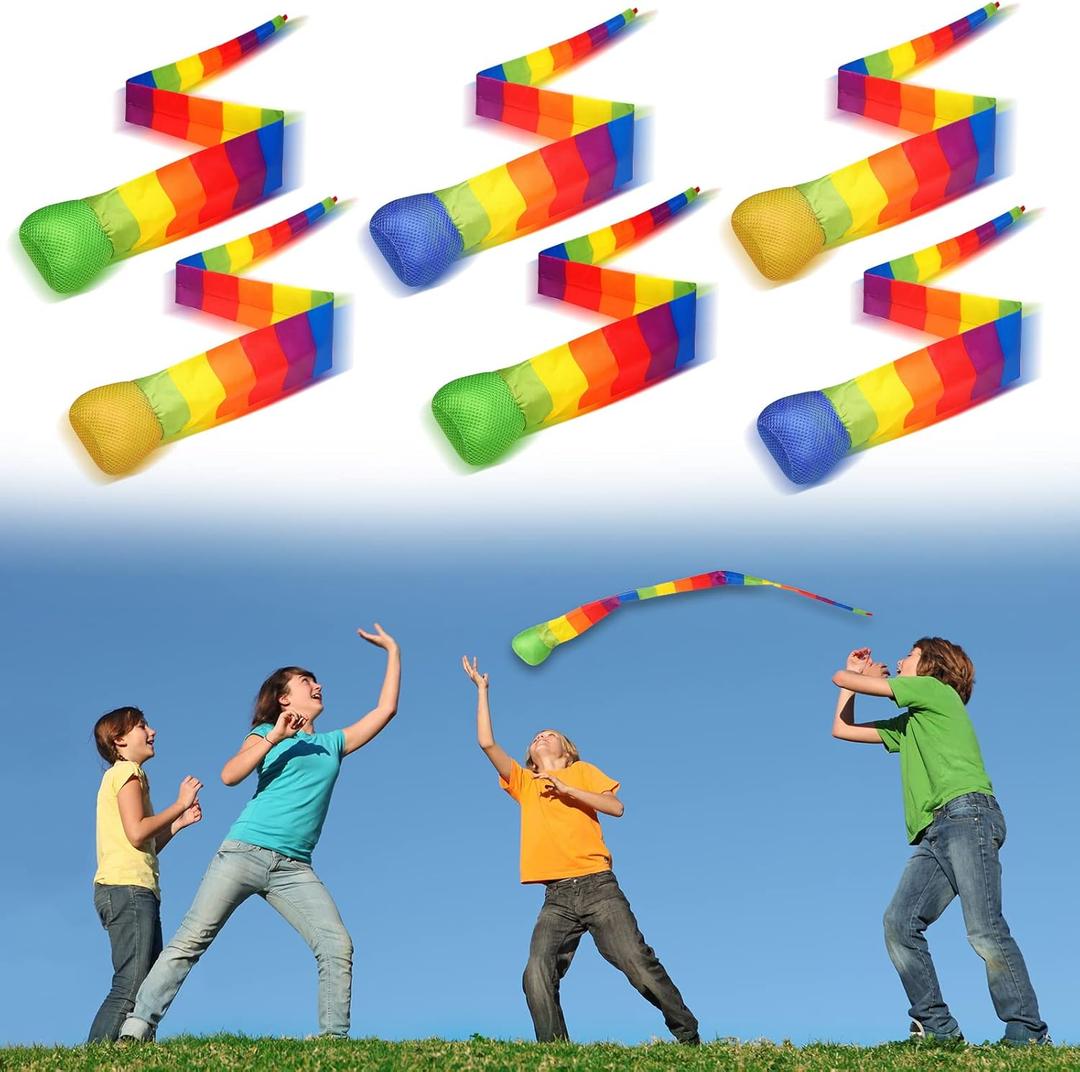 Chalyna 6 Pieces Throw and Catch Ball, Rainbow Tail Foam Ball Sports Comet Balls Soft Colorful Play Playground Toys Bulk for Indoor Outdoor Kids Adults School Training Gift, 23.62 Inch Long