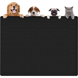 Largest Dog Food Mat, 48"x32" Silicone Dog and Cat Mat for Food and Water Bowls, Thinken Waterproof Non-Slip XXXL Pet Feeding Mat for Floors (Black)