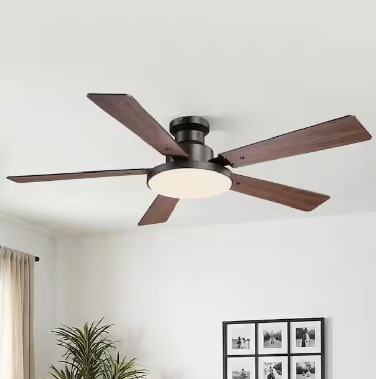 Vaczon 52 in. Modern Matte Black Flush Mount Standard LED Ceiling Fan with Lights, Remote Control and Reversible DC Motor VZA01A117C-BLE