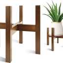 Natural Bamboo Plant Stand Indoor, Adjustable Plant Shelf Indoor Fits 8-12 Inch Pots, Mid Century Modern Decor to Refresh Your Space(Pot & Plant Not Included)