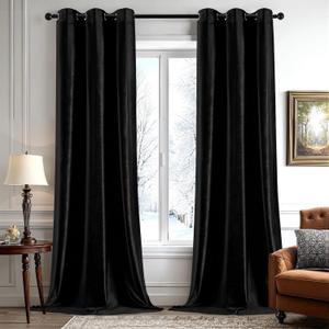 ANRODUO Black Velvet Curtains 84 Inches Long Blackout Thermal Insulated Soundproof Curtain Privacy Room Darkening Curtains Grommet Window Drapes for Bedroom Living Room 42 x 84 Inch Set of 2