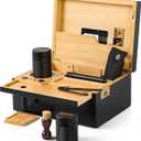 Large Bamboo Box with Combination Lock  Decorative Boxes with Removable Tray Kit, Airtight Glass Jars & Storage Accessories, Wooden Storage Kit for Home Use (Black)