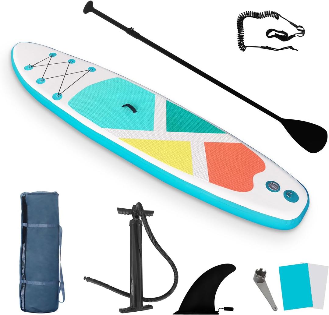 Inflatable SUP Stand-Up Paddle Boards for All Skill Levels, QILEBA 10'4'' Ultra-Light Paddleboard with Durable SUP Accessories, Fins, Paddle, Pump, Leash, Extra Wide Stable Non-Slip Yoga Deck