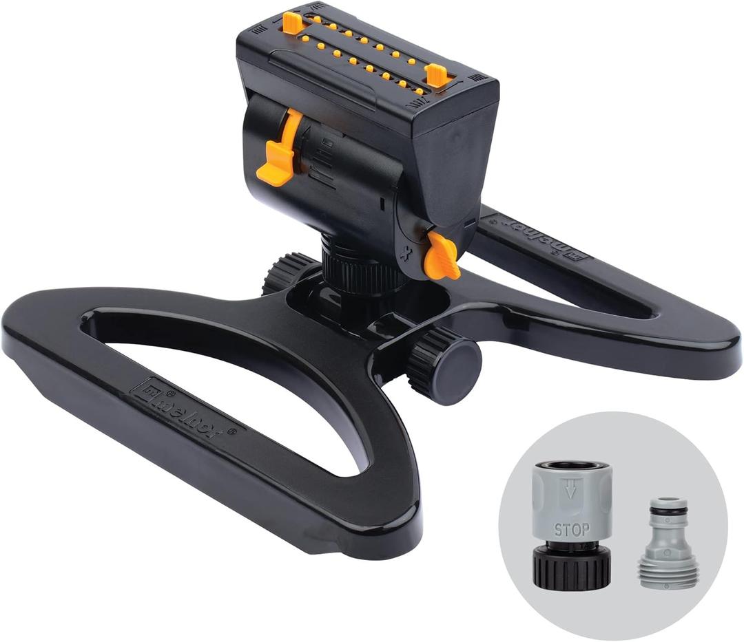 Melnor 65131AMZ MiniMax Turbo Oscillator Sprinkler, 4000 sq. ft., 4Way Adjustable, Quick Connect Bundle, Black, Yellow