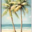 Tropical Beach Canvas Wall Art Palm Tree Pictures Wall Decor Ocean Landscape Painting Prints for Living Room Bedroom Bathroom Decor Framed(Tree-2,16L x 24W)