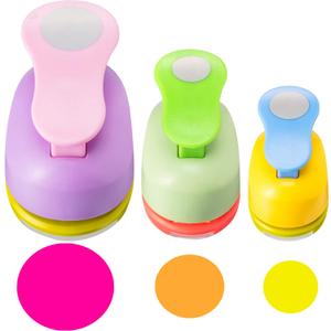Chengu 3 Pack Craft Paper Punch Circle 2, 1 and 5/8 Inch Punch Paper Punchers Round with 10 Pcs Sticker, Cutter Purple Green Yellow for Card Making Scrapbook DIY Albums Photos Office Supplies