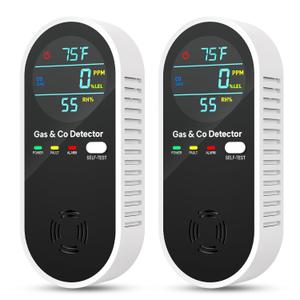 4 in 1 Natural Gas Leak Detector and Carbon Monoxide Detectors with Natural, Propane, Co and Gas Leak Detectors - Install Carbon Monoxide Detectors - Temperature and Humidity Detectors for Home, RV (2
