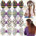 Suncalla 8 Pcs Mardi Gras Hair Bow Clip Glitter Purple Yellow Green Mask Hair Accessories Alligator Clip Bow for Mardi Gras Carnival Circus Party Costume Supplies Women Gifts