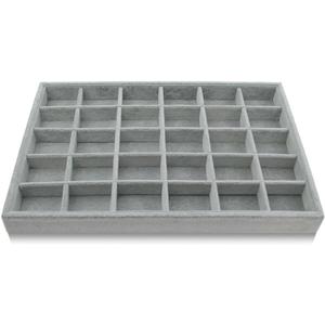 Grey Velvet 30 Compartment Jewelry Display Showcase Organizer Holder for Necklace Bracelet Ring Earring (GP-30G)