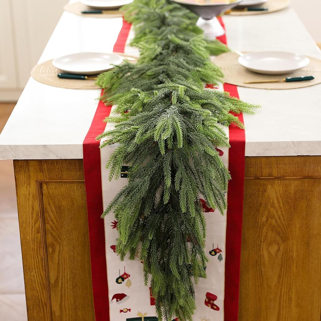 2PC 6ft Real Touch Norfolk Pine Garland Realistic Christmas Greenery Garland for Table Mantle Fireplace Indoor Outdoor Xmas Decor