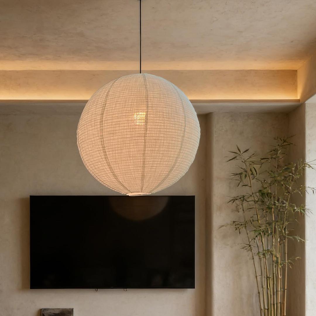 Hanging Lamp Shade Linen Lantern Shade White 20INCH Linen Pendant Lampshade Large Round Hanging Lantern Handmade Minimalist Decorations Suitable for Living room Bedroom and kitchen