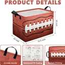 Football Storage Basket, Collapsible Waterproof Canvas Organizer Bin, Funny Rectangular Kids Toys Storage Box Rugby Sport Theme Room Decor, Shelf Baskets for Closet Bedroom Office Dorm (Red)15.5"L x 10"W x 10"H