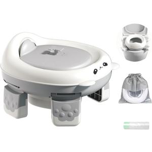 Portable Travel Potty, Training for Baby to Toddler, Travel Toilet Seat with Charts and Storage Bag, Folding Potty for Kids Boys Girls Indoor and Outdoor (Gray)