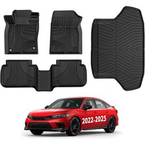 Floor Mats & Cargo Liner for 2022-2025 Honda Civic Sedan Only The 2nd Row with USB Ports (Not for Hatchback/Si/Hybrid) Custom Fit Floor Liners Trunk Mat All Weather Anti-Slip Civic Accessories
