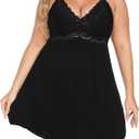 Ababoon Plus Size Lingerie for Women Lace Modal Chemises Nightgown V-Neck Full Slip Babydoll Sleepwear Size (XL)
