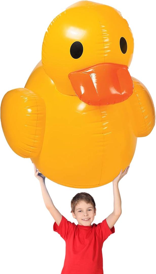 Fun Express Giant Inflatable Rubber Duck 4 Feet - Large Yellow Duck Pool Float for Birthday Party Decorations | Big Rubber Ducky for Baby Showers, Easter Decor & Outdoor Events | Premium Vinyl Design