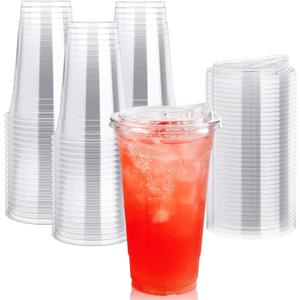 Lilymicky 60 PACK 24 oz Clear Plastic Cups With Strawless Sip Through Lids, Disposable, for Ice Coffee, Smoothie, Slurpee, or Any Cold Drinks