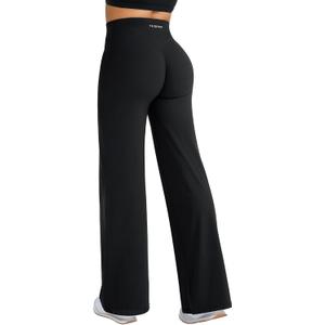 YEOREO Straight Leg Workout Leggings Hidden Scrunch High Waist Gym Pants No Front Seam Wide Leg Yoga Pants (Small, Black)