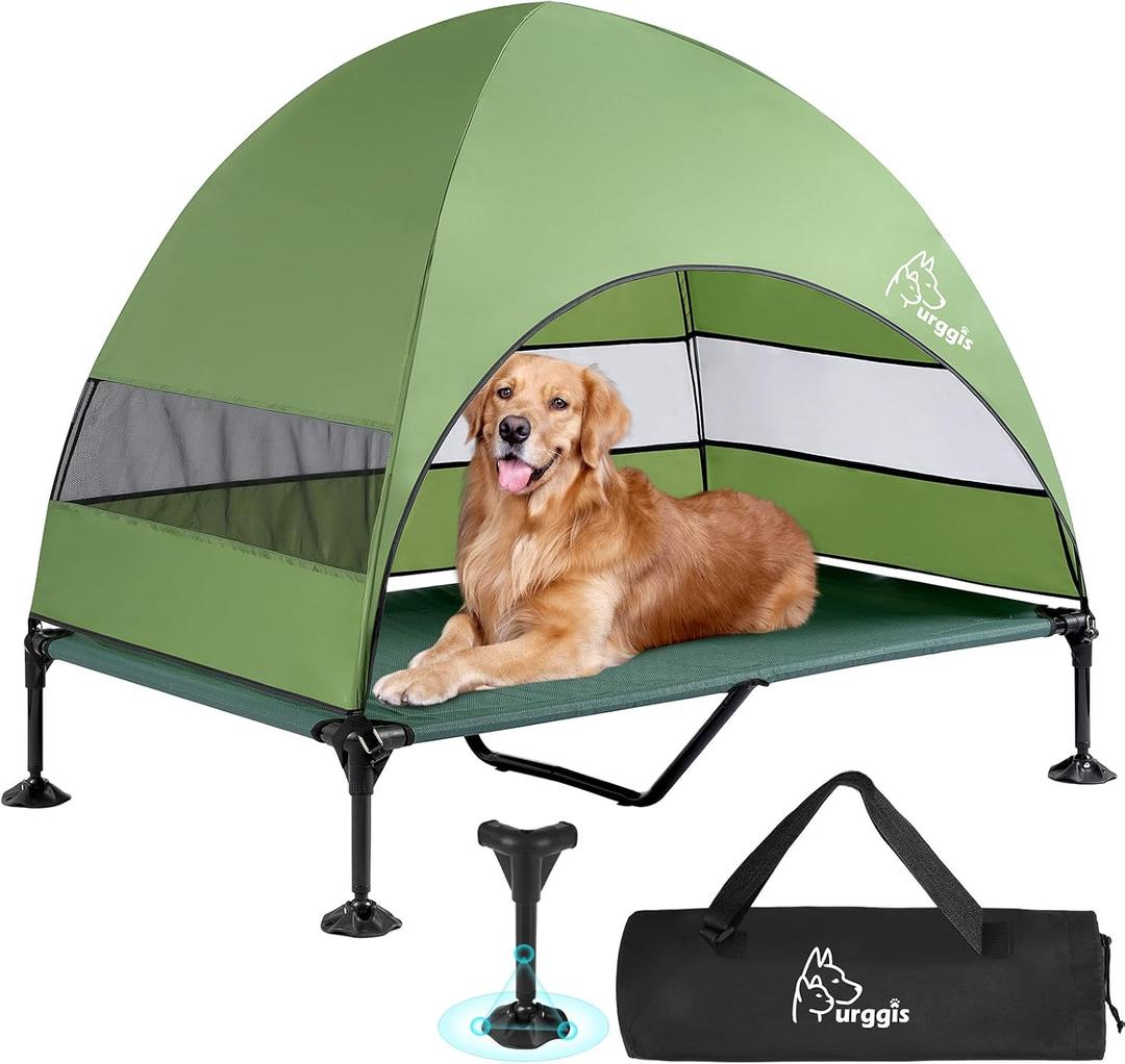 Upgraded Elevated Dog Bed with Canopy, Portable Raised Outdoor Dog Bed with Stable Anti-Slip Feet, Wider Shade Pet Bed Cot, Raised Dog Beds for Large Pets Camping, Indoor & Outdoor Use (50.0"L x 32.0"W x 42.5"Th)
