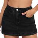 Denim Skort Women Stretch Denims Mini Skirt for Womens High Waist Denim Skirt Women Mini Jean Skirt Fashions Jeans Skort (Black, XL)
