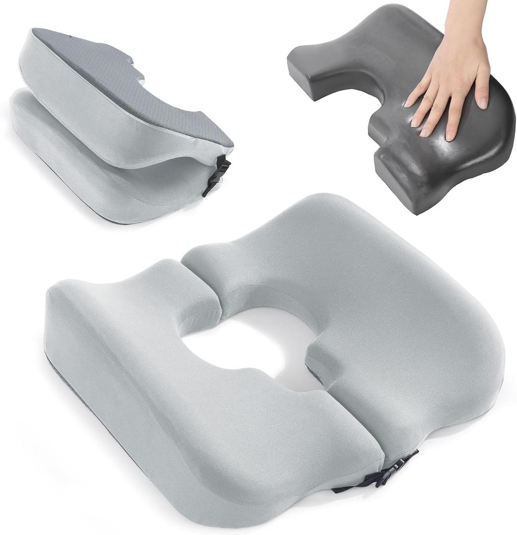 HOMBYS Memory Foam Bed Sore Cushions for Butt, Bedsore Pressure Relief Pillow for Sleeping and Sitting, Cushion for Bed Sores on Buttocks, T Shaped Opening Tailbone Pillow, Patent Pending, Light Grey