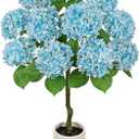 Hollyone Artificial Hydrangea Tree 3FT Blue Hydrangea Artificial Flowers Tree in Pot Fake Hydrangeas Plants & Flowers in Planter Greenery Potted Plant Indoor Outdoor Front Door Porch Home Decor