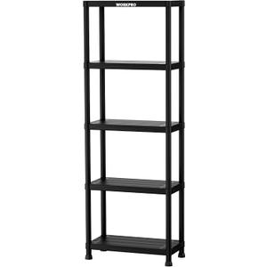 WORKPRO 5-Tier Plastic Storage Shelves, 500lb Capacity Shelving Unit, 67.1" H x 23.9" W x 12" D, Storage Rack for Garage, Home, Pantry, Office, Laundry, Tool-Free Assembly, Black